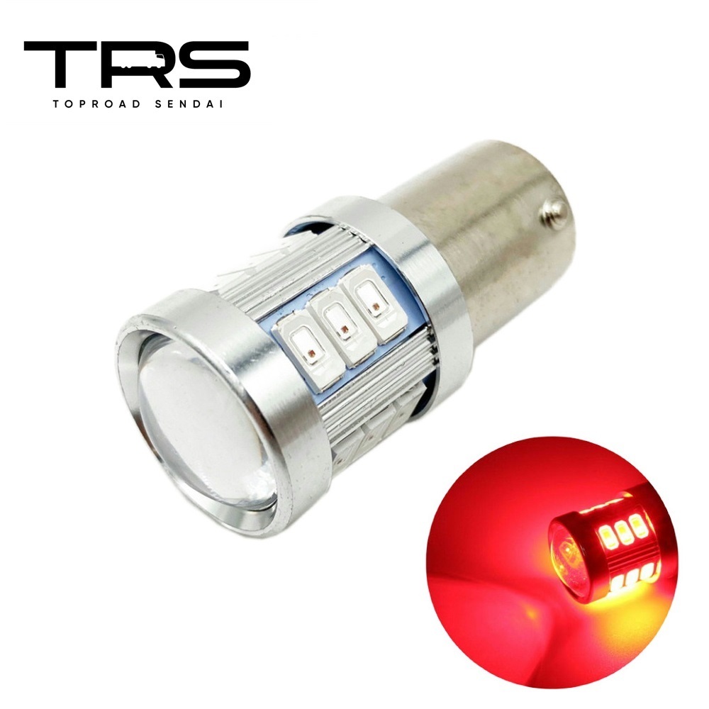 TRS LEDバルブ S25 シングル球 レッド 18連 180度並行ピン 12/24V共用 アルミヒートシンク 310011_画像1