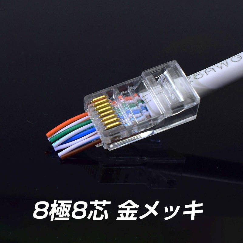 貫通型 LANコネクタ 10個セット RJ45 CAT6E CAT5E CAT5 LANケーブル用 配線簡単 爪折れにくい 