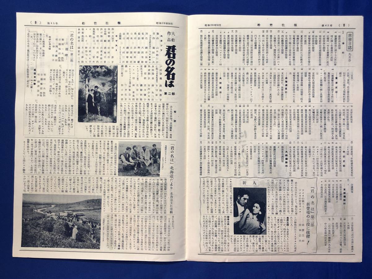 レCJ430ア●松竹株式会社 社報 第43号 昭和28年10月 第66回営業報告/君の名は第二部/にごりえ/家族あわせ/北原三枝_画像3