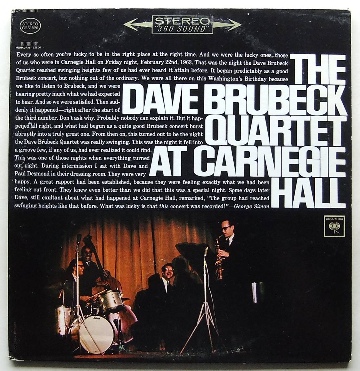 ◆ DAVE BRUBECK Quartet at Carnegie Hall (2LP) ◆ Columbia C2S 826 (2eye) ◆