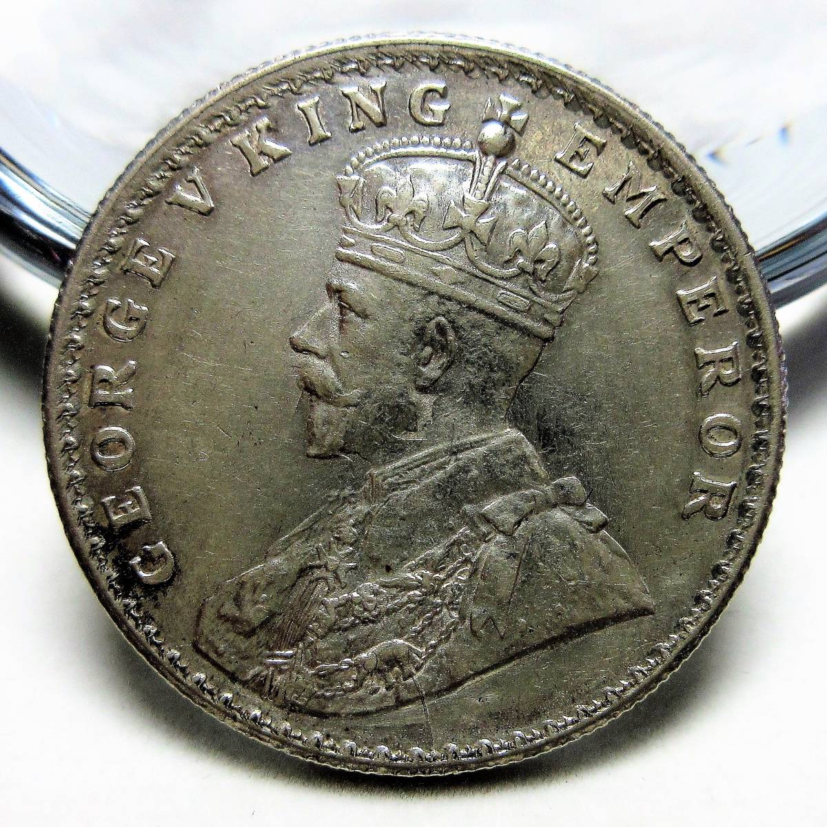 英領インド 1ルピー銀貨 1916年 30.66mm 11.66g 真正保証 ／『検索ワ アメリカ 中国 スペイン フランス ロシア イギリス ドイツ 1円銀貨』_画像2