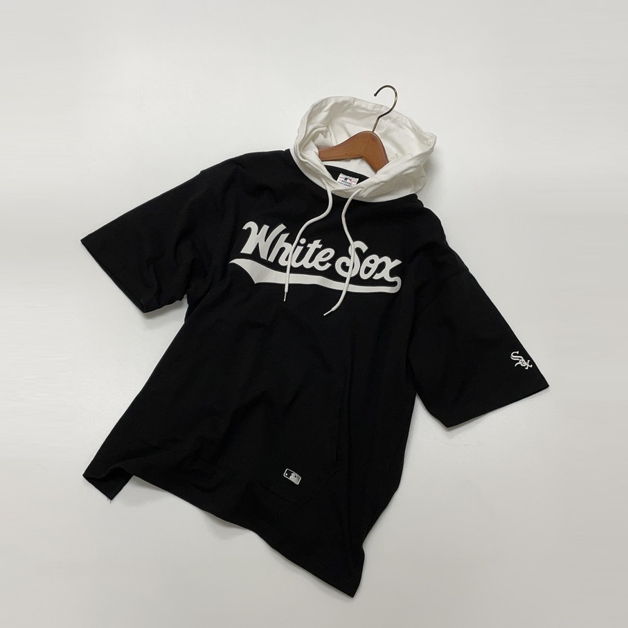 未使用品 /M/ GENUINE MERCHANDISE ブラック ビッグシルエット半袖パーカー メンズ カジュアル球団ロゴワッペンWhite sox ホワイトソックス_画像2