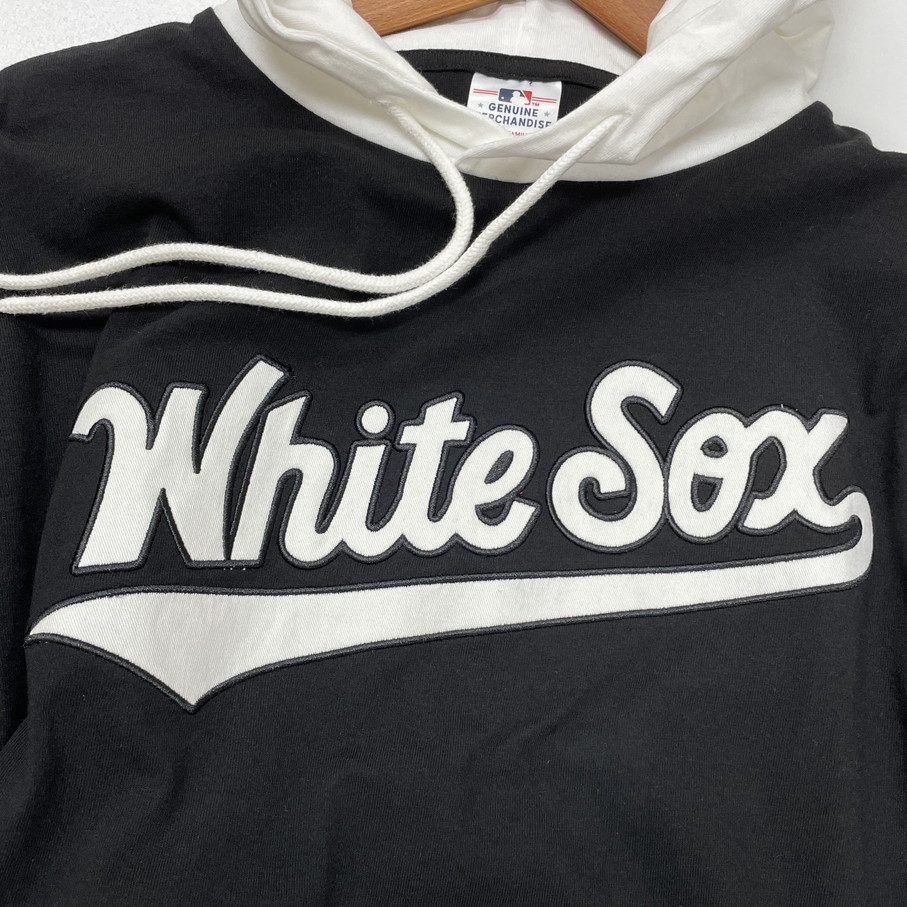 未使用品 /M/ GENUINE MERCHANDISE ブラック ビッグシルエット半袖パーカー メンズ カジュアル球団ロゴワッペンWhite sox ホワイトソックス_画像4