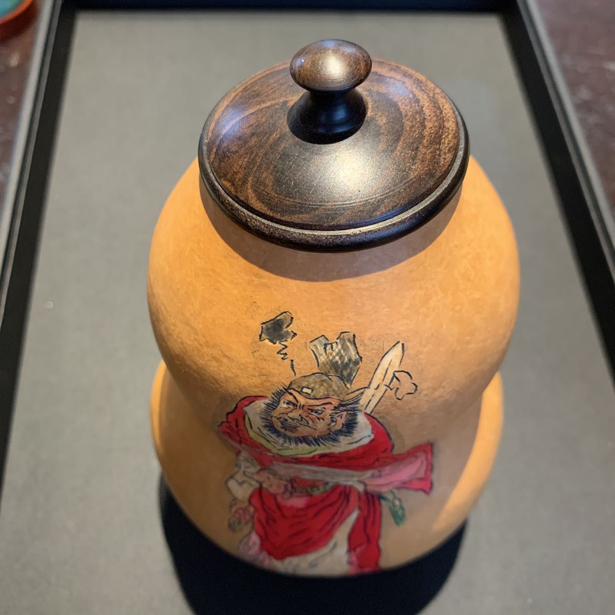 瓢箪茶入れ 茶筒 茶道具 煎茶 煎茶道具 ひょうたん 鐘馗 彫刻中国美術-