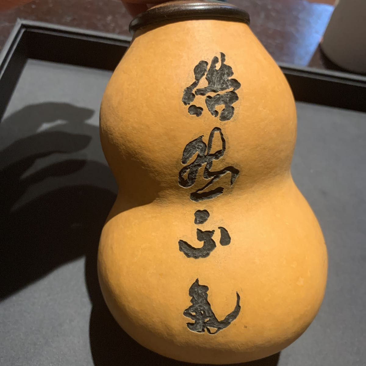 瓢箪茶入れ　茶筒　茶道具　煎茶　煎茶道具　ひょうたん　鐘馗　彫刻　中国美術