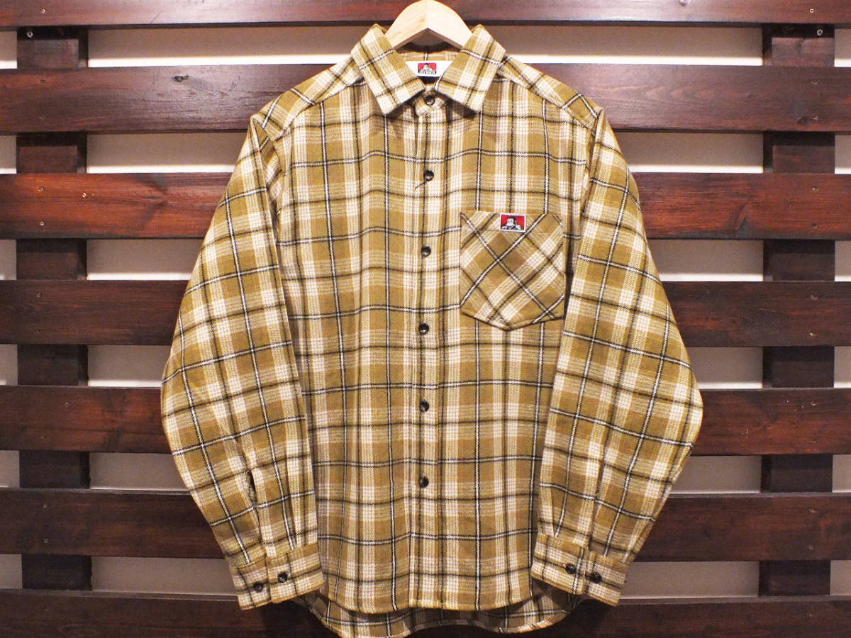 新品 Mサイズ ベンデイビス フランネル チェック ワークシャツ ベージュ BEN DAVIS HEAVY PLAID WORK SHIRT BEIGE_画像1