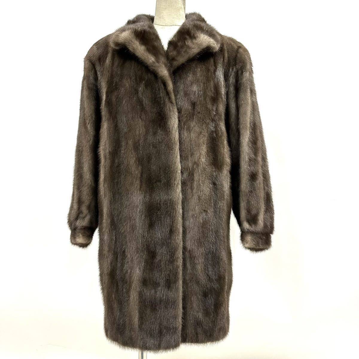 【七福】fk2514 ERIFORT セミロングコート デザインコート ミンクコート ブルーアイリスミンク 貂皮 mink身丈 約 85cm