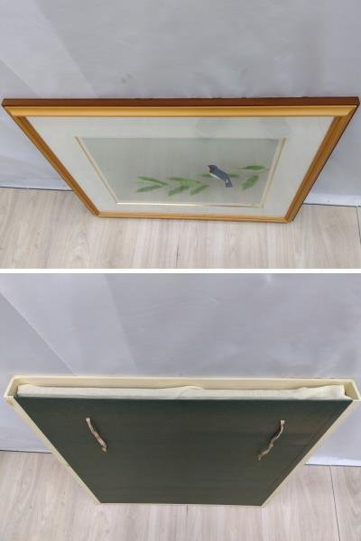 上村淳之 瑠璃鳥 リトグラフ 直筆サイン 100/150 美術品 版画 70.5×64×3cm 絵 自然 鳥 シンプル_画像9