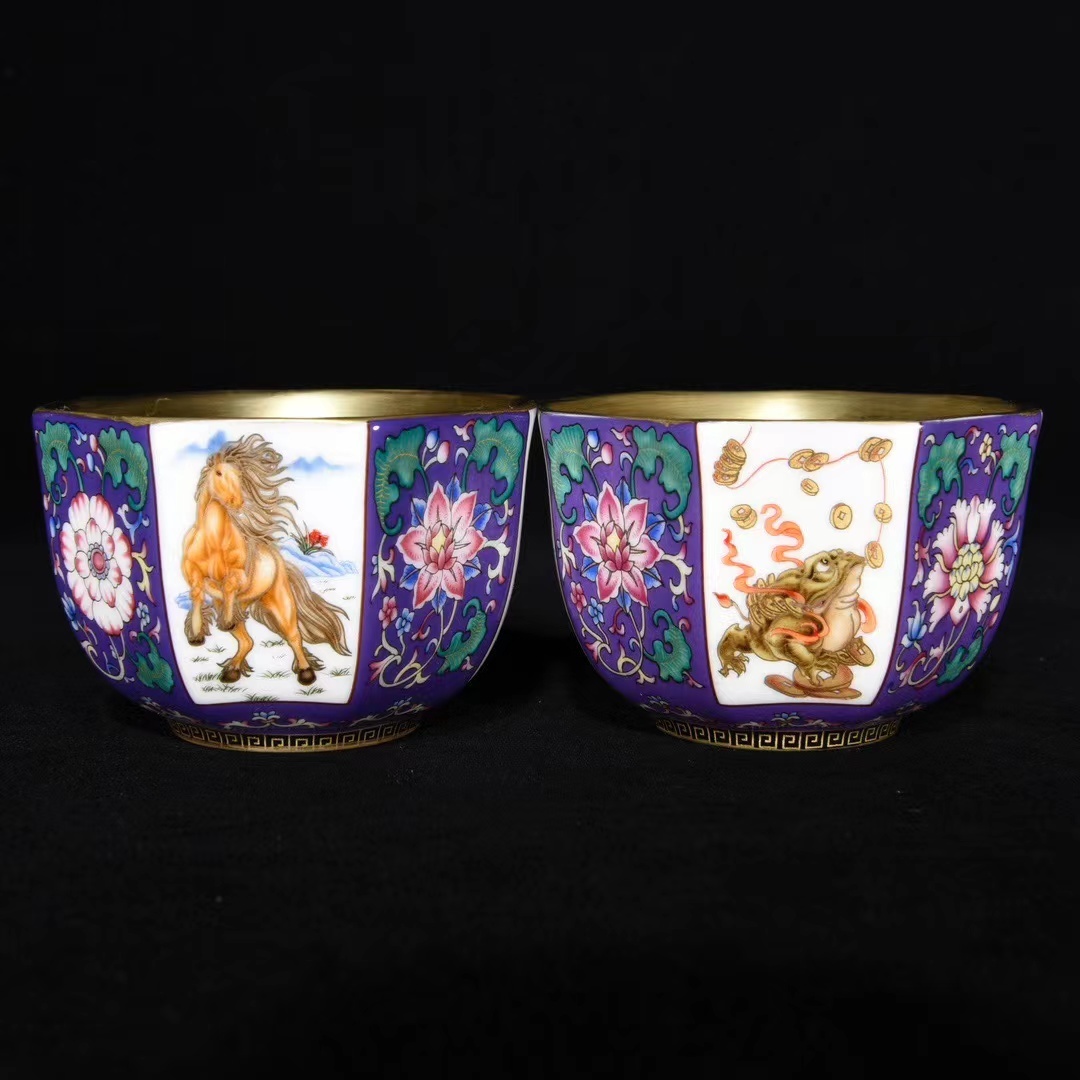 清・乾隆年製款・古陶磁器・塗金・琺瑯彩瑞獣紋・碗』極細工・骨董品