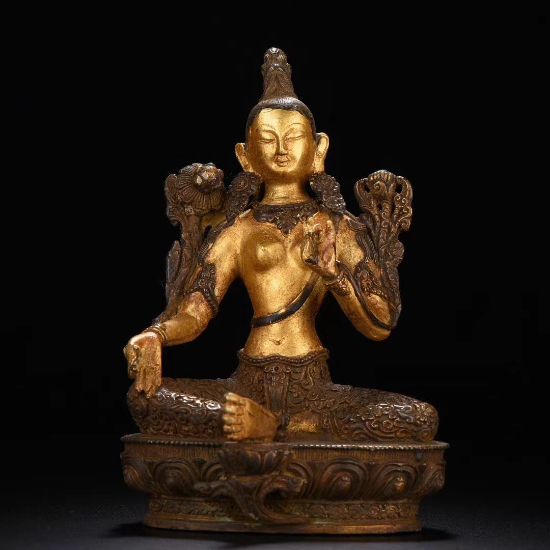 とっておきし新春福袋 『清・仏教古美術・古銅塗金彫・度母像』極細工