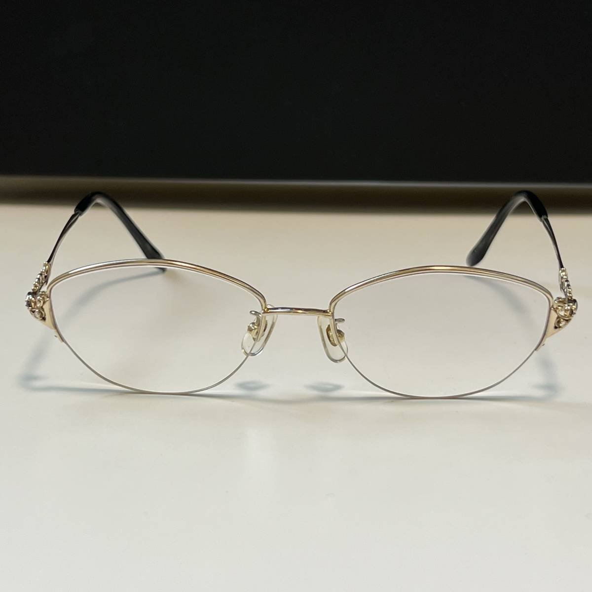 ◆Revillon K14WG 14金ホワイトゴールド 眼鏡 高級フレーム ダイヤ・サファイア付き 総重量24.5g メガネ レディース  eyewear 貴金属 老眼鏡