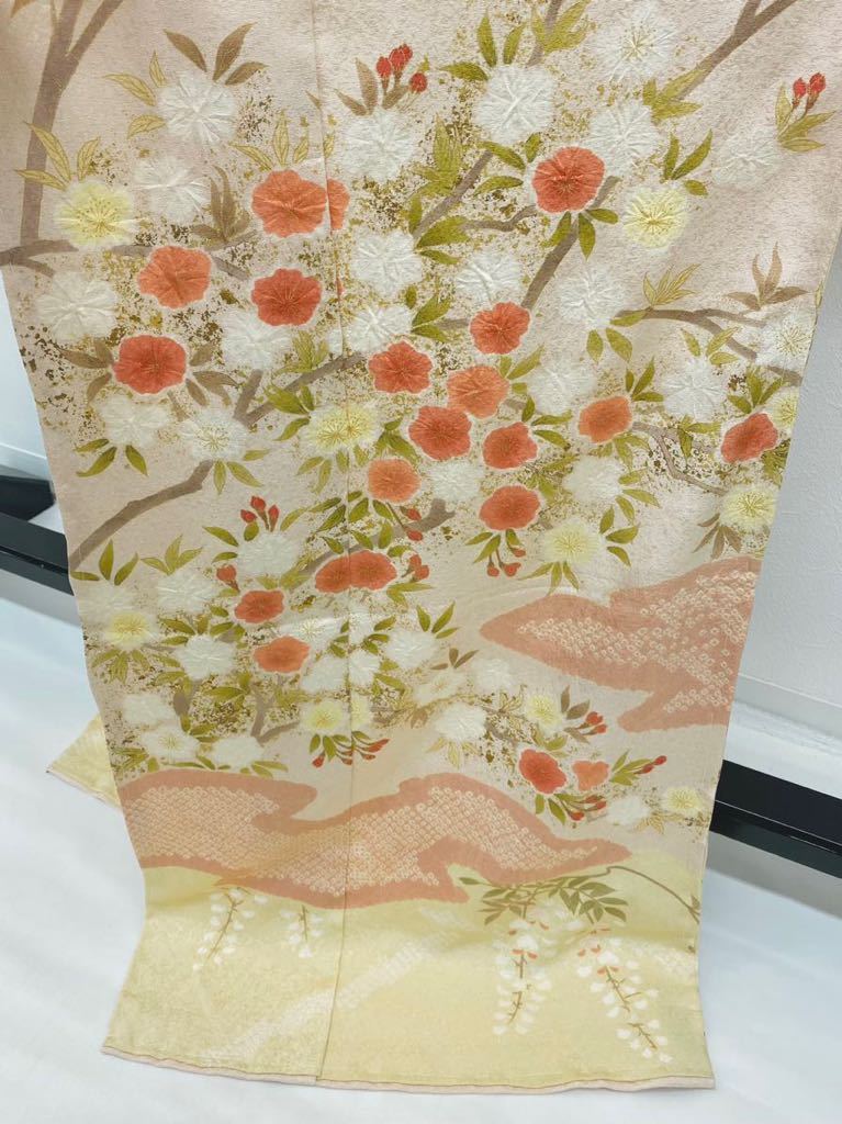 大㐂百花 青柳謹製 落款入 訪問着 仮絵羽 未仕立て品 絞り 金彩 桜 藤