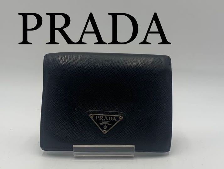 今年も話題の PRADA プラダ 二つ折り財布 三角プレート サファイアーノ