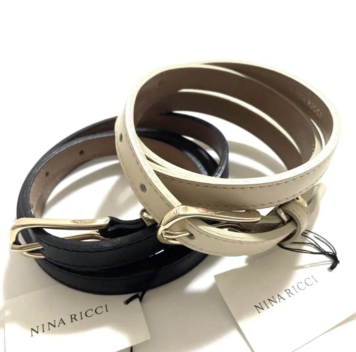 訳有 新品 ◆ NINA RICCI ニナリッチ ◆ 日本製 レディース 本革 ベルト レザーベルト 2本セット ブランド ビジネス シンプル 革ベルト_画像5