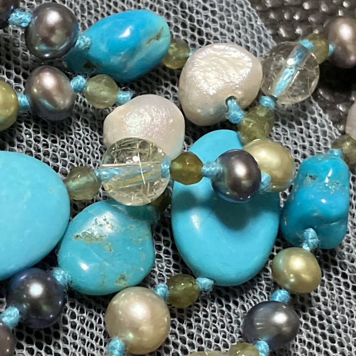 m】美品 CHAN LUU チャンルー 天然石 ロングネックレス ブルー系