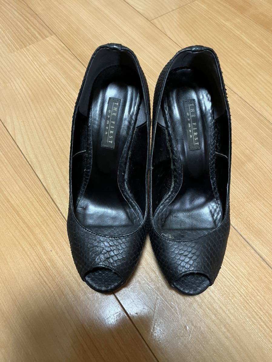 オープントゥ パンプス ワニ革皮　黒ブラック37 23.5 ヒール11cm 靴底2.3cm 1回のみ使用　日本製　レディースシューズ _画像7