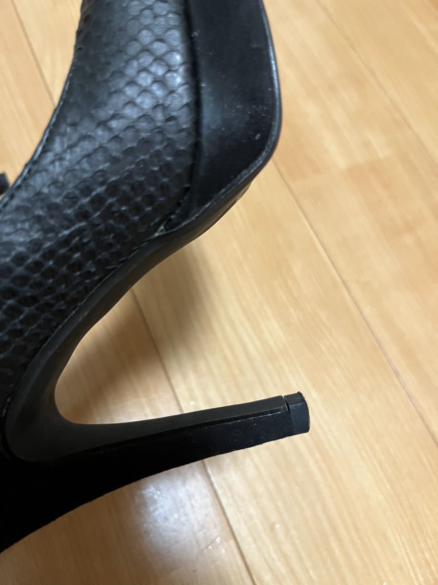 オープントゥ パンプス ワニ革皮　黒ブラック37 23.5 ヒール11cm 靴底2.3cm 1回のみ使用　日本製　レディースシューズ _画像8