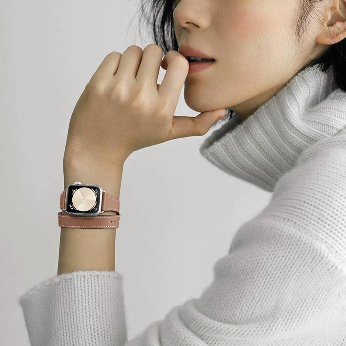 Apple Watch バンド 革 42・ 44・ 45・49mm レザー 二重巻き コンパチブル レディース 細い 交換 高級ベルト