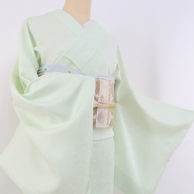 ゆめsaku2 新品 京の草木染 着物 仕付け糸付 正絹“独自の美を花開く白緑色を育てていく感覚”色無地 2249の画像10