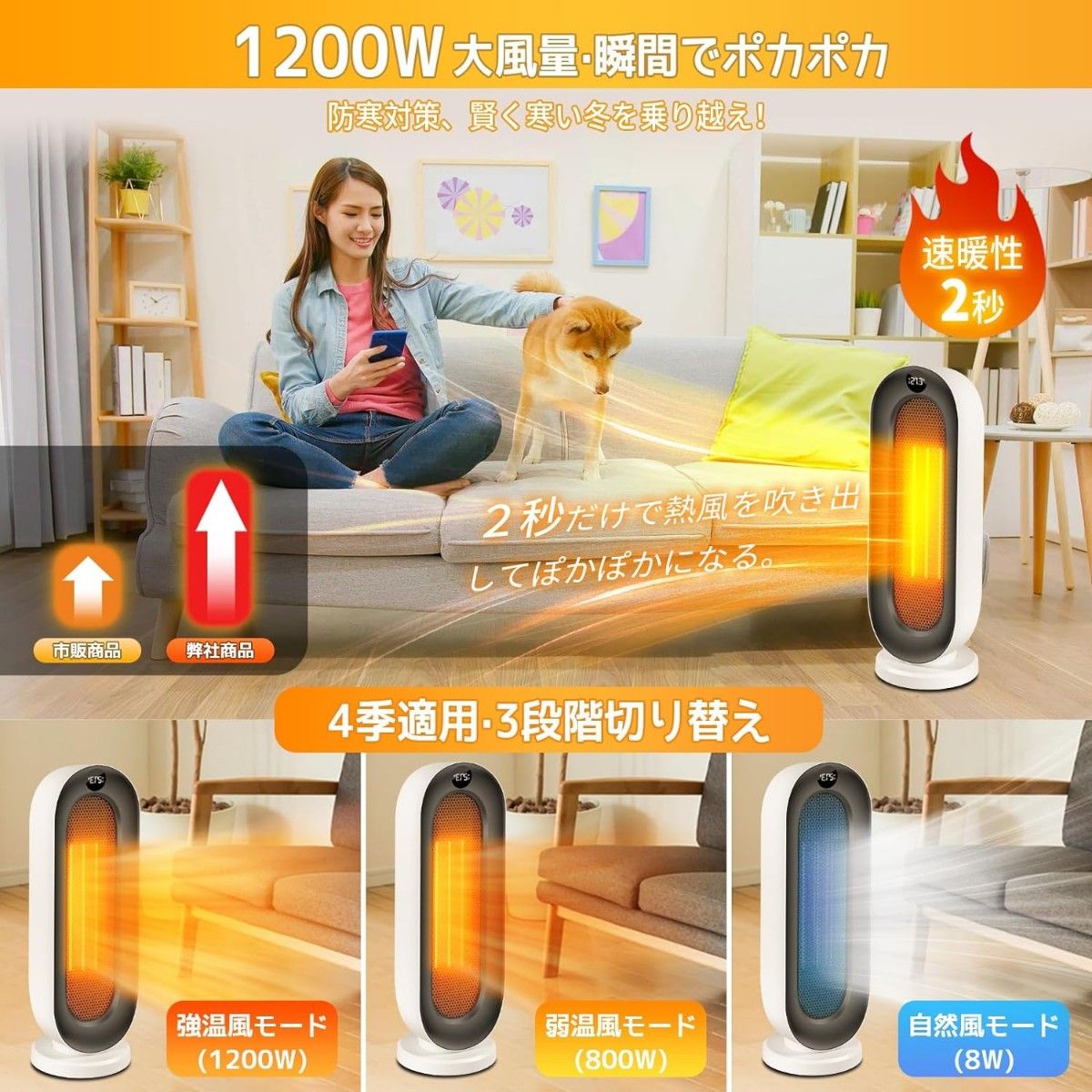 【新品未使用】セラミックヒーター【2023最新型・2秒速暖】セラミックファンヒーター 暖房器具 省エネ 電気 ファンヒーター