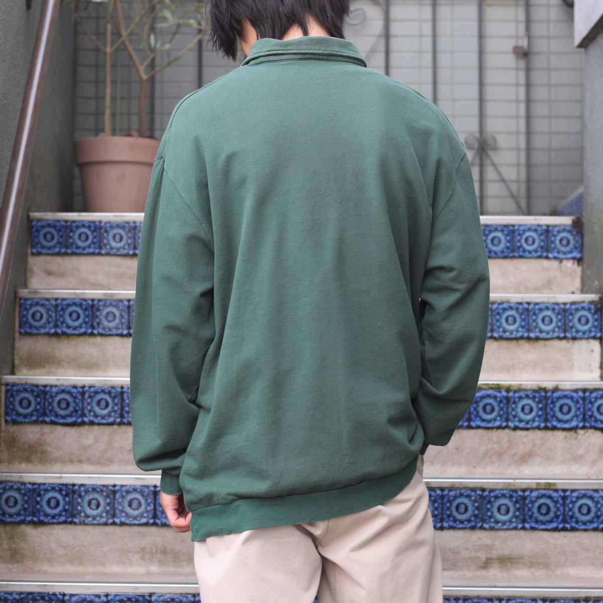 USA VINTAGE PEECOCK EMBROIDERY SWEAT POLO SHIRT/アメリカ古着孔雀刺繍スウェットポロシャツ_画像3