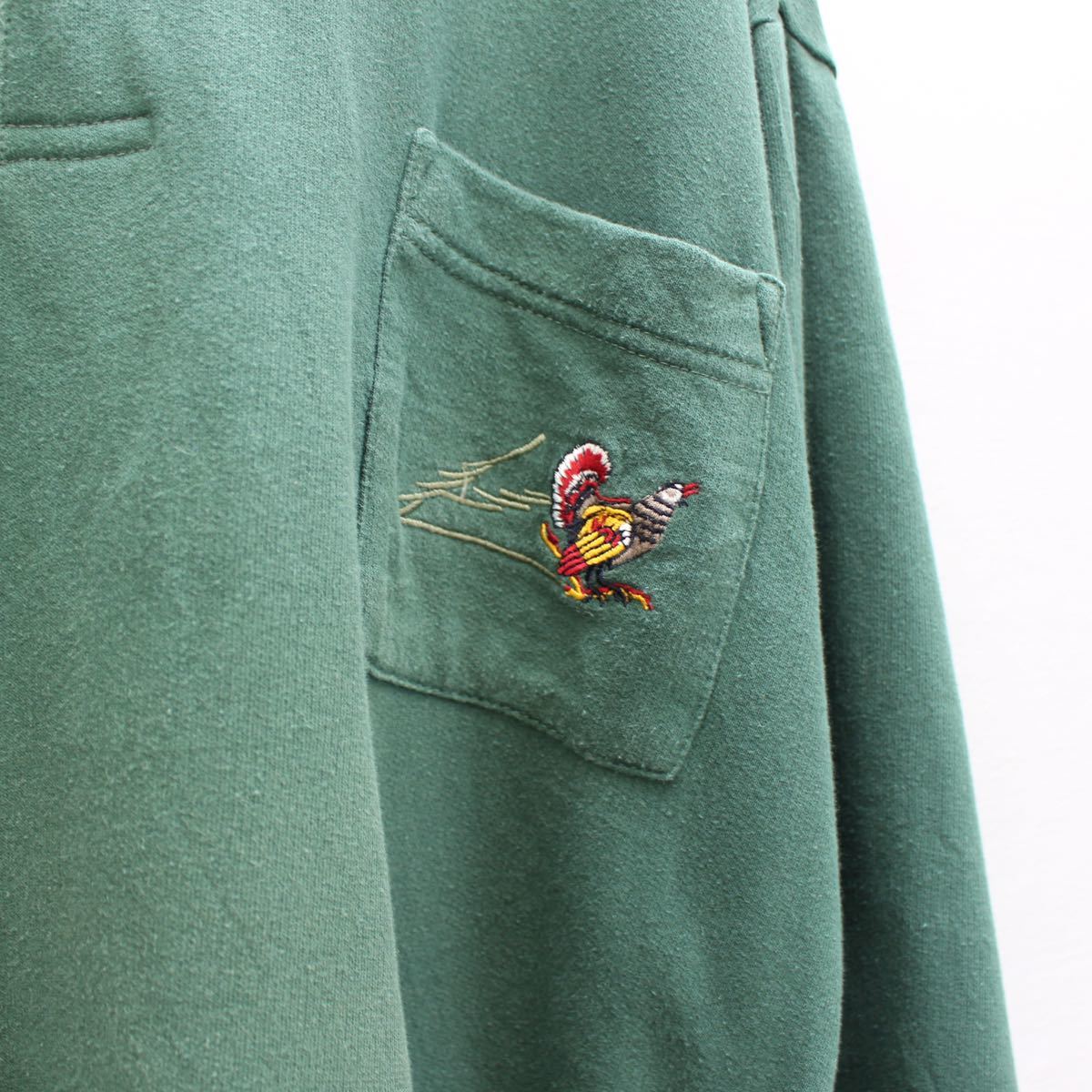 USA VINTAGE PEECOCK EMBROIDERY SWEAT POLO SHIRT/アメリカ古着孔雀刺繍スウェットポロシャツ_画像8