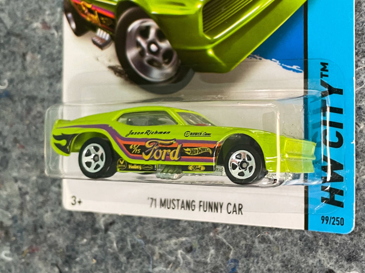 2014 Hot Wheels '71 Mustang Funny Car ホットウィール マスタング ファニーカー ライムグリーン USカード_画像2
