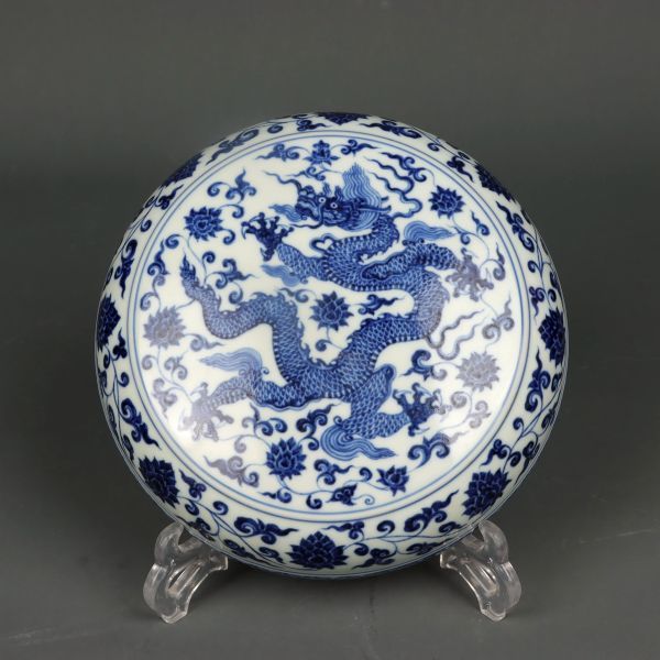 明 嘉靖年製 陶磁器 黄地緑彩龍紋 瓜稜罐」染付 置物 擺件 古賞物 中国