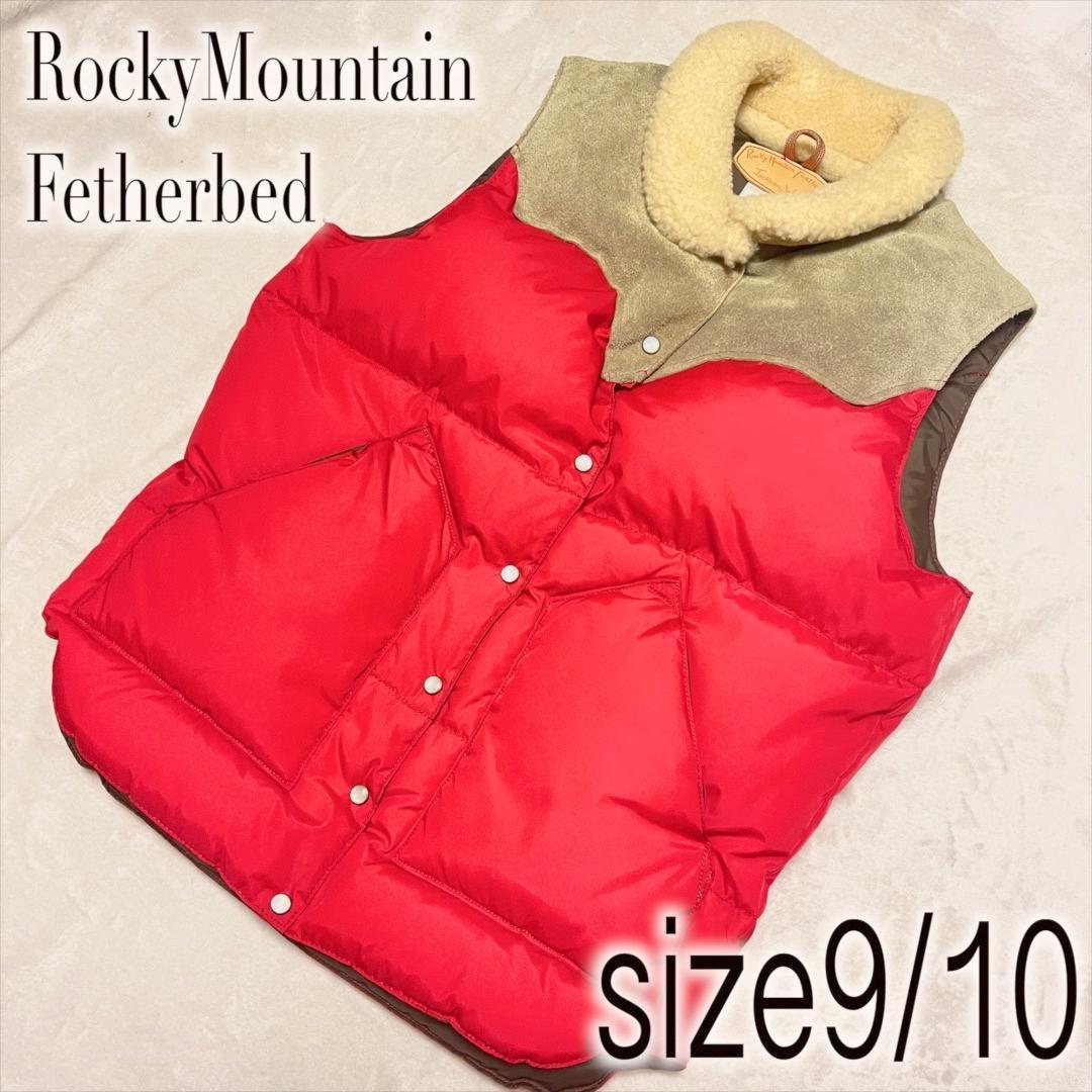 【日本製】Rocky Mountain Featherbed ダウンベスト 9/10 M ファー 羊革 赤 レッド ロッキーマウンテンフェザーベッド_画像1