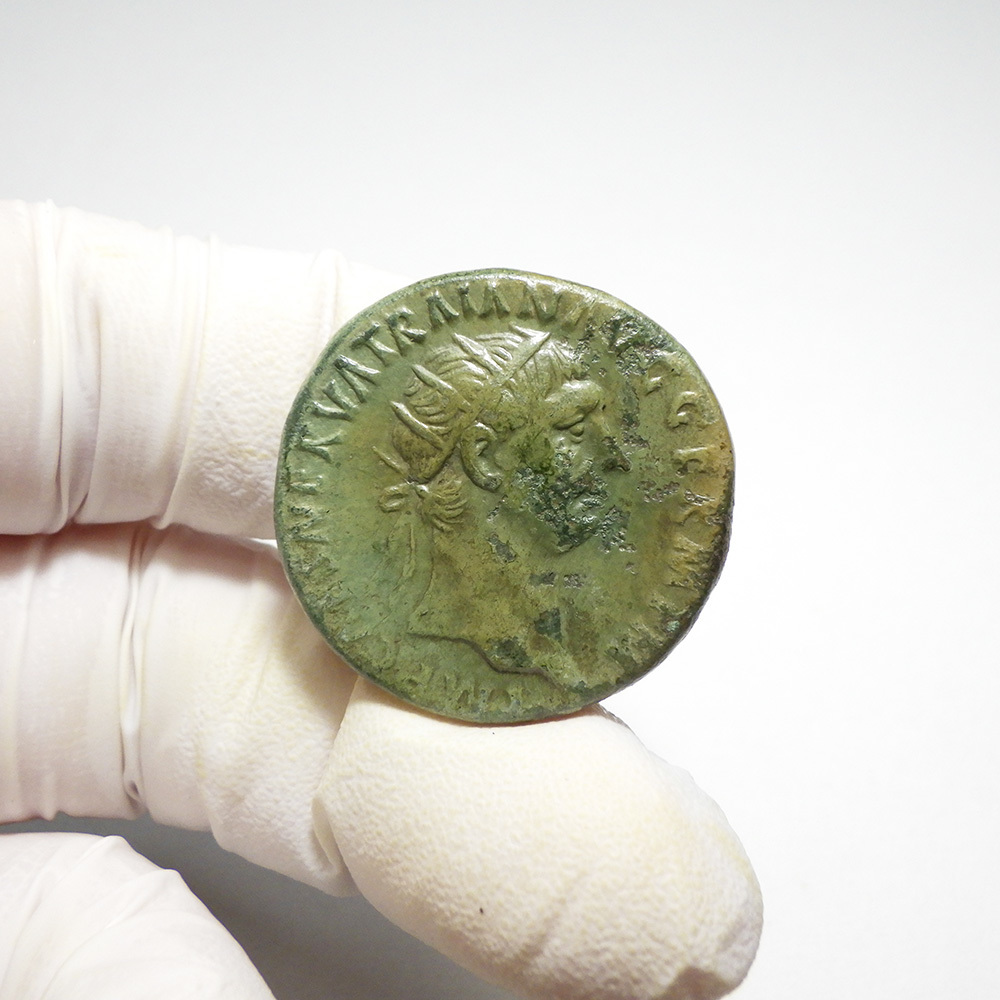 【古代ローマコイン】Trajan（トラヤヌス）クリーニング済 ブロンズコイン 銅貨 ドゥポンディウス(UZABjk8Zfg)_画像2
