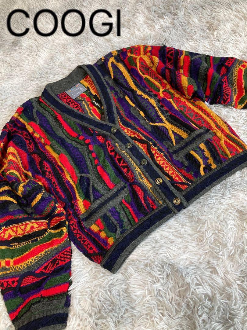 クージー COOGI ジップアップ フーディー 3Dニットカーディガン セーター-