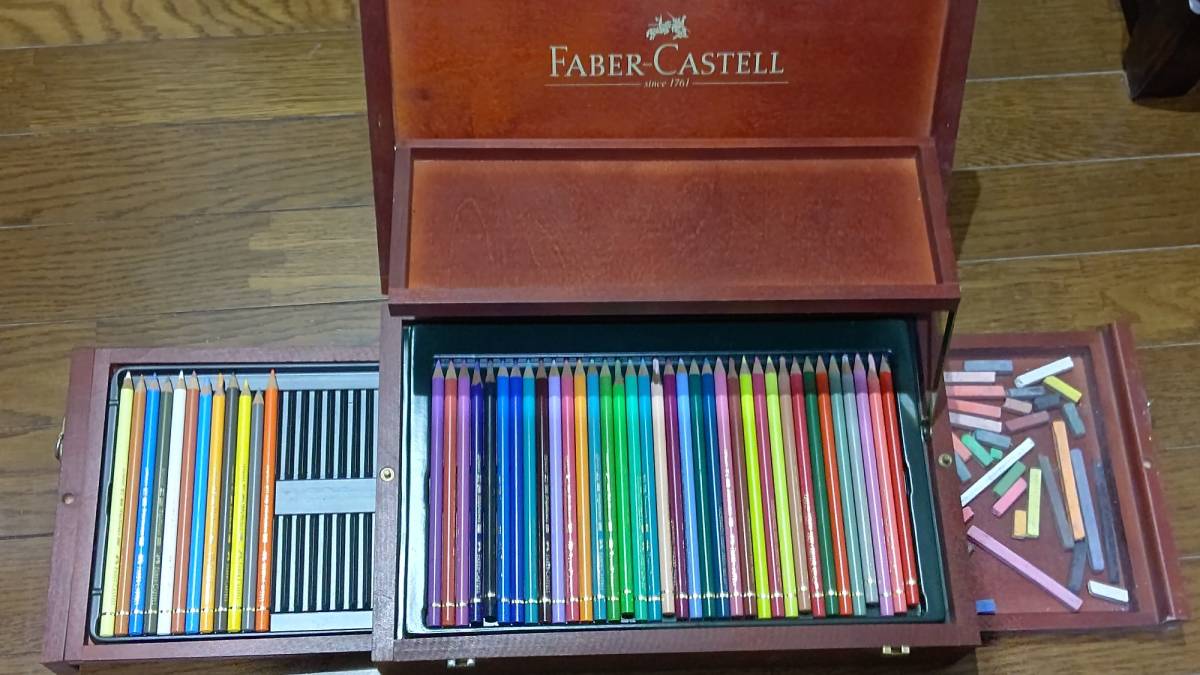  Faber-Castell искусство графика дерево в коробке комплект поли черный Moss цветные карандаши 48шт.@( немного использование ) & пастель применяющийся товар большое количество дерево коробка повреждение 