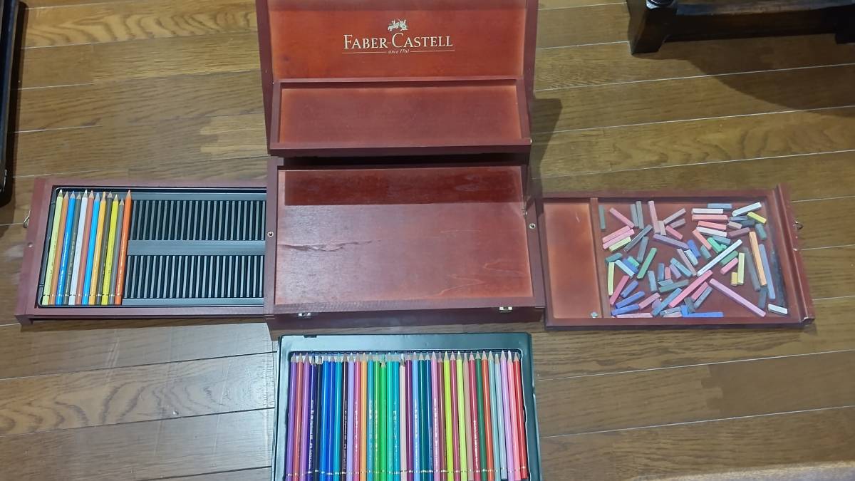  Faber-Castell искусство графика дерево в коробке комплект поли черный Moss цветные карандаши 48шт.@( немного использование ) & пастель применяющийся товар большое количество дерево коробка повреждение 