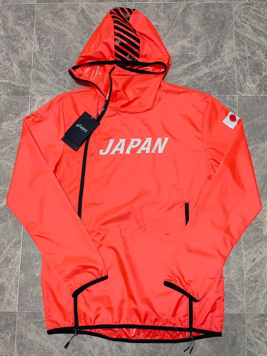 ASICS 陸上 日本代表 フード付き ジャケット Lサイズ アシックス サンライズレッド 支給品？ 世界陸上 オリンピック ウインドブレーカー