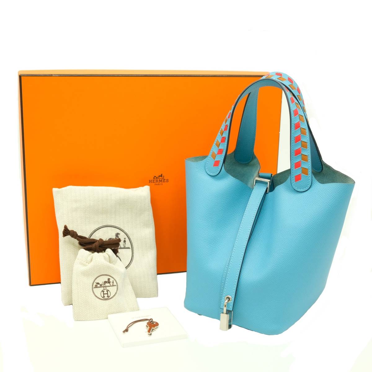 【美品】HERMES エルメス ピコタンロック PM トレサージュ ハンドバッグ ヴォーエプソン レザー ブルーデュノール #D刻印_画像1