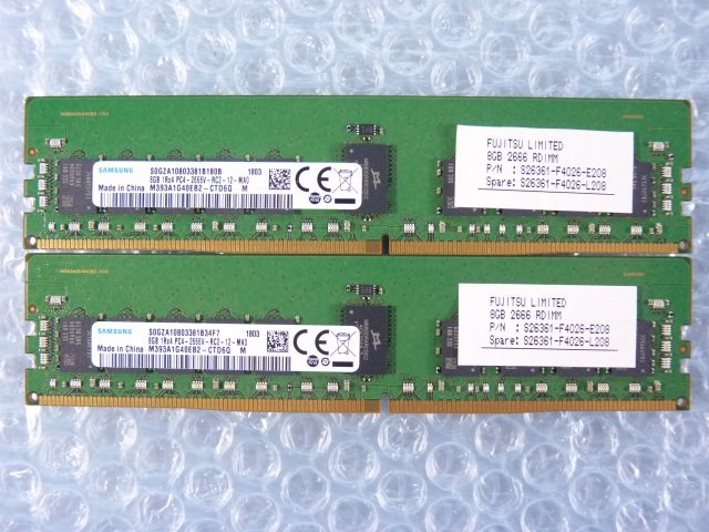 1OSN // 8GB 2枚セット計16GB DDR4 21300 PC4-2666V-RC2 Registered RDIMM 1Rx4 M393A1G40EB2-CTD6Q S26361-F4026-L208//Fujitsu RX2530 M4_画像1