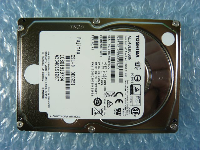 1MMD // TOSHIBA AL14SEB060N 600GB 2.5インチHDD SAS 12Gb 10K(10000)rpm 15mm厚 /A3C40191267// Fujitsu PRIMERGY RX2530 M2 取外//在庫1_画像8