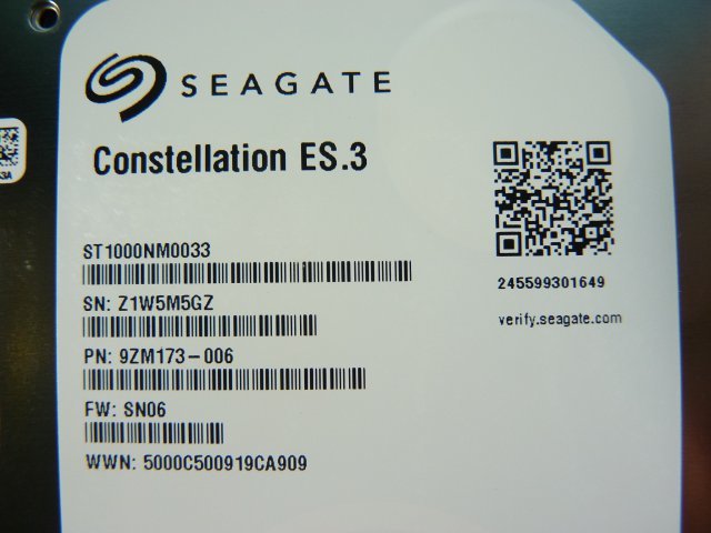 1OWR // Seagate ST1000NM0033 1TB 3.5インチ SATA HDD 7.2K(7200)rpm / 47回 61203時間 // SGI(Supermicro) CMN2112-829U-10 取外_画像2