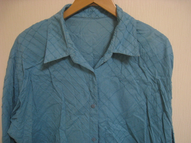Collection シャツ 長袖 肩パット サイドスリット 青 ブルー サイズM_画像2
