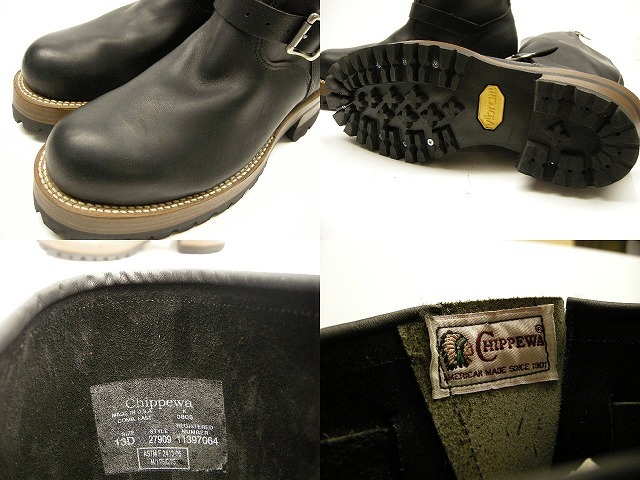  size 13D(30-31cm)# new goods #CHIPPEWA/ Chippewa / luck .. custom / engineer boots /1990 period made latter term / white tag / Vintage / dead /27909 11397064 black 
