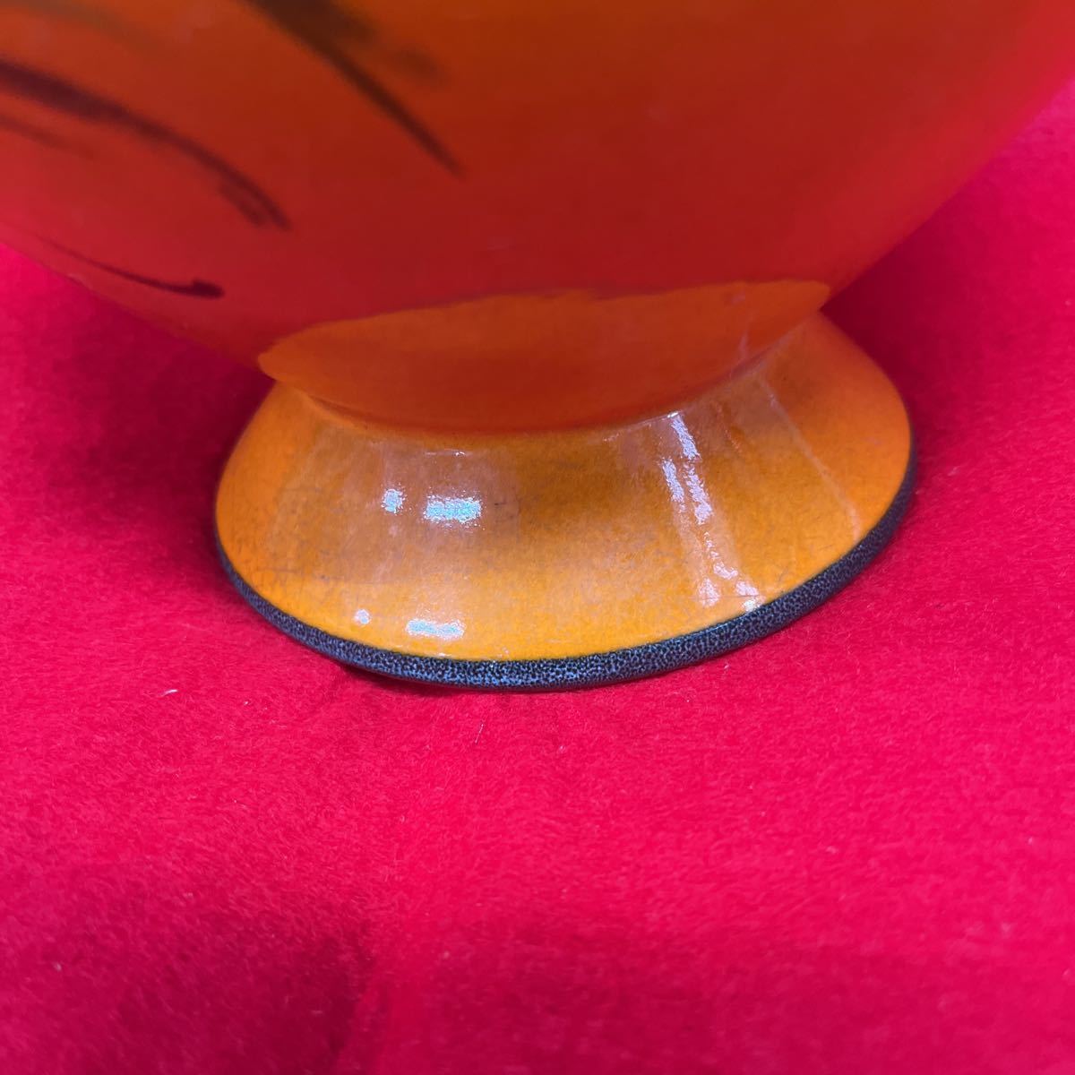MANCER イタリア製 花瓶 花器 直径17cm 高さ25cm 口径10cm 花絵 オレンジ レトロカラー インテリア(09115並の画像6