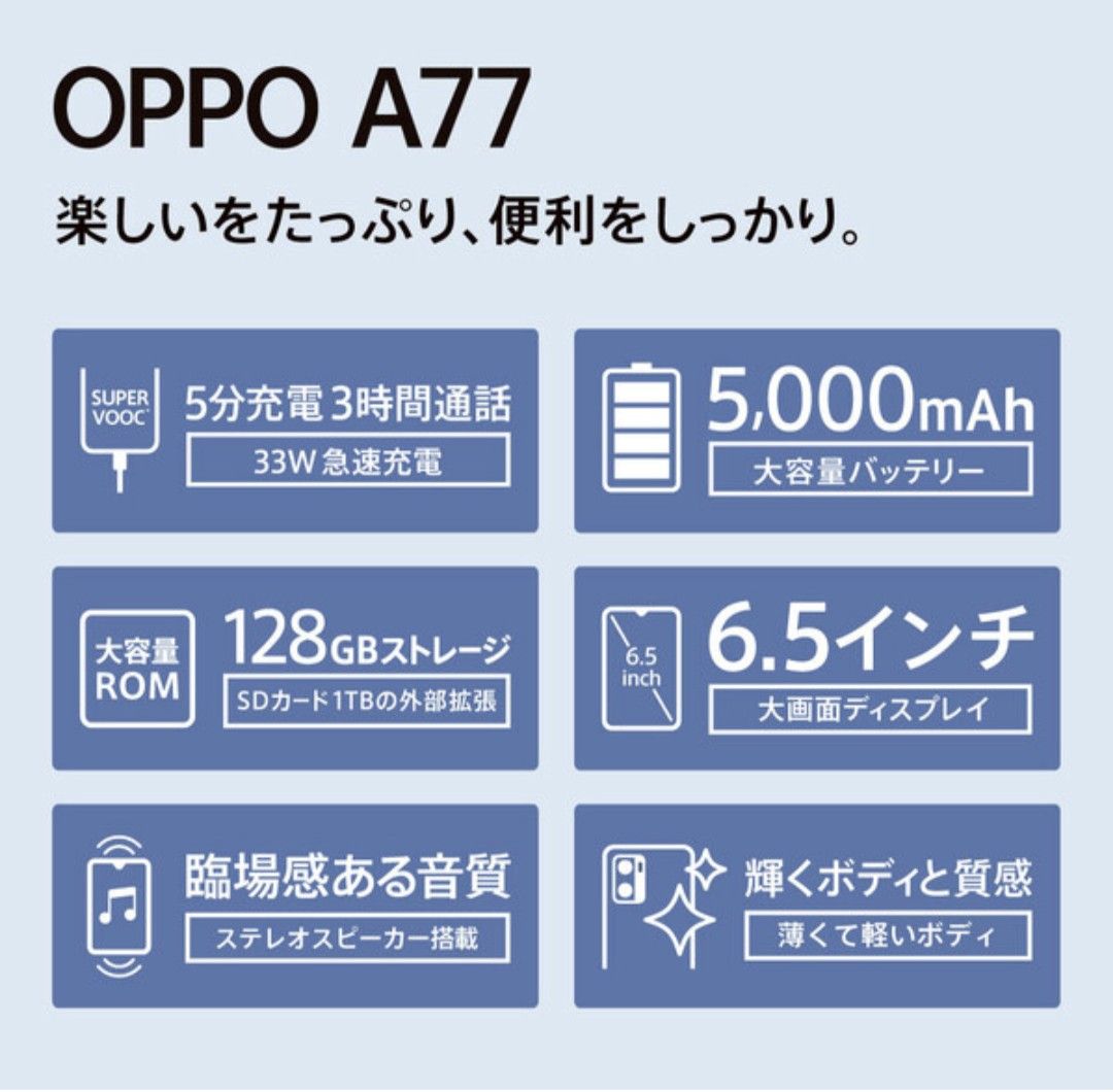 OPPO A77 ブラック SIMフリー 6 5インチ 4GB 128GB 新品｜PayPayフリマ