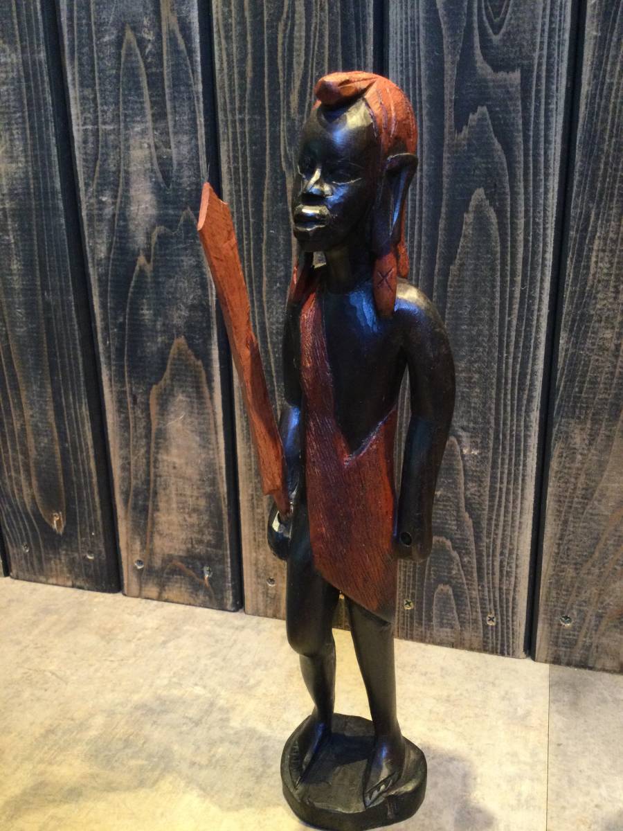 アフリカ ケニア マサイ族 黒檀彫刻 木製人形 2点まとめて 木彫り 一刀彫 人形  置物 オブジェの画像6
