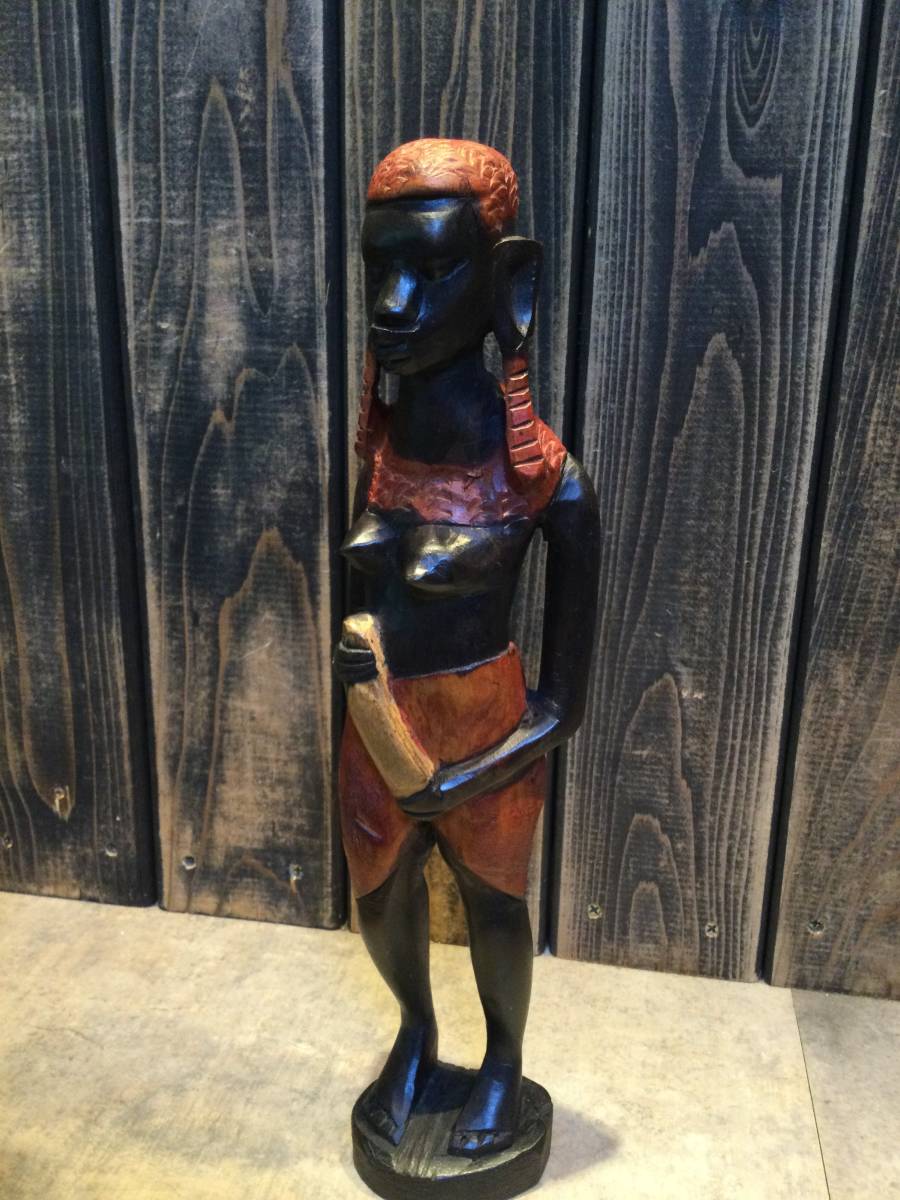 アフリカ ケニア マサイ族 黒檀彫刻 木製人形 2点まとめて 木彫り 一刀彫 人形  置物 オブジェの画像7