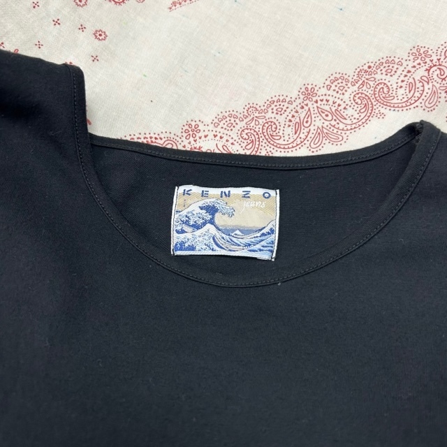 90s KENZO ケンゾー ロゴワンポイント刺繍 ロンT カットソー S~M 黒