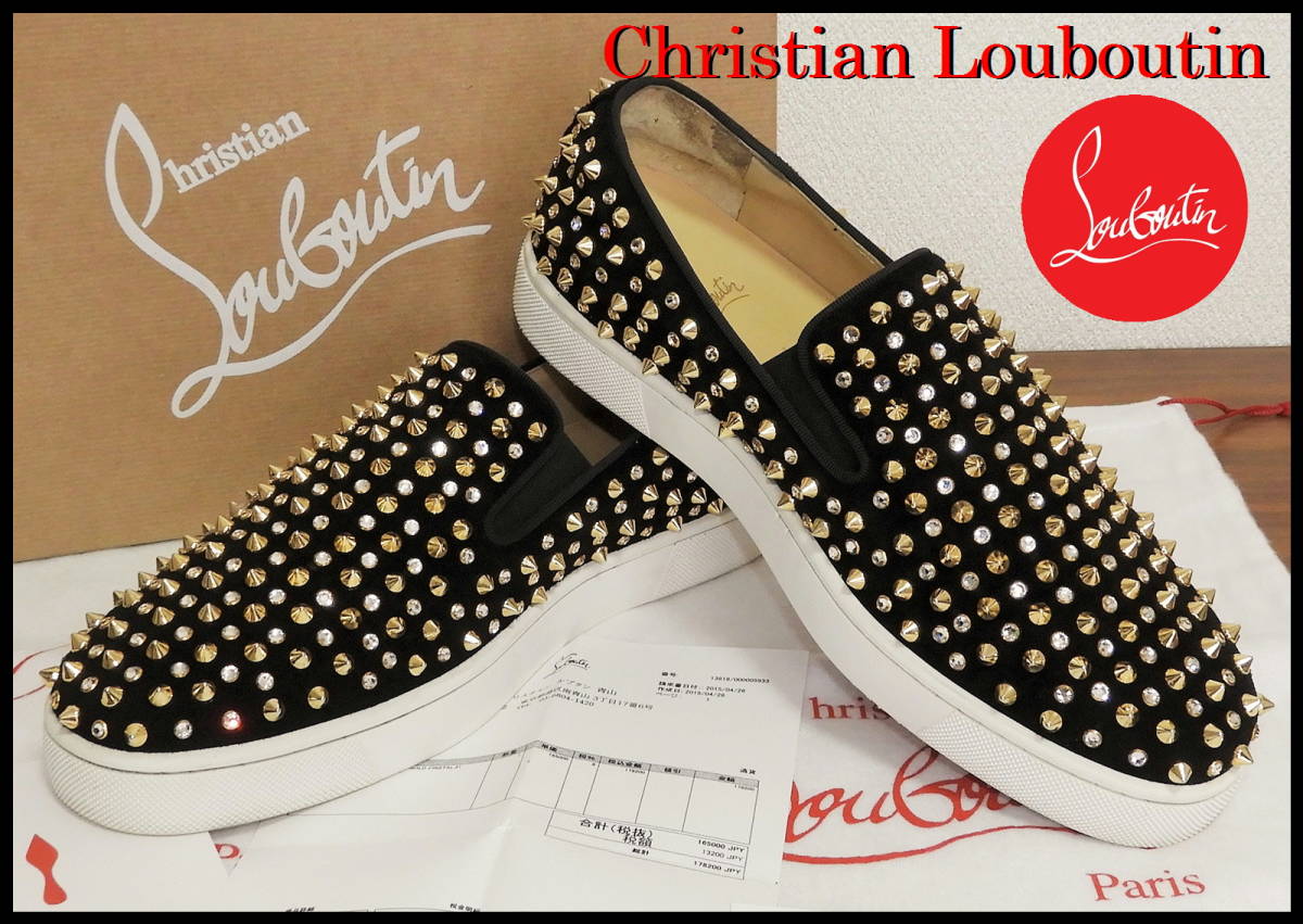 即完売品 Christian Louboutin スワロ ローラーボート 黒金 ベロア