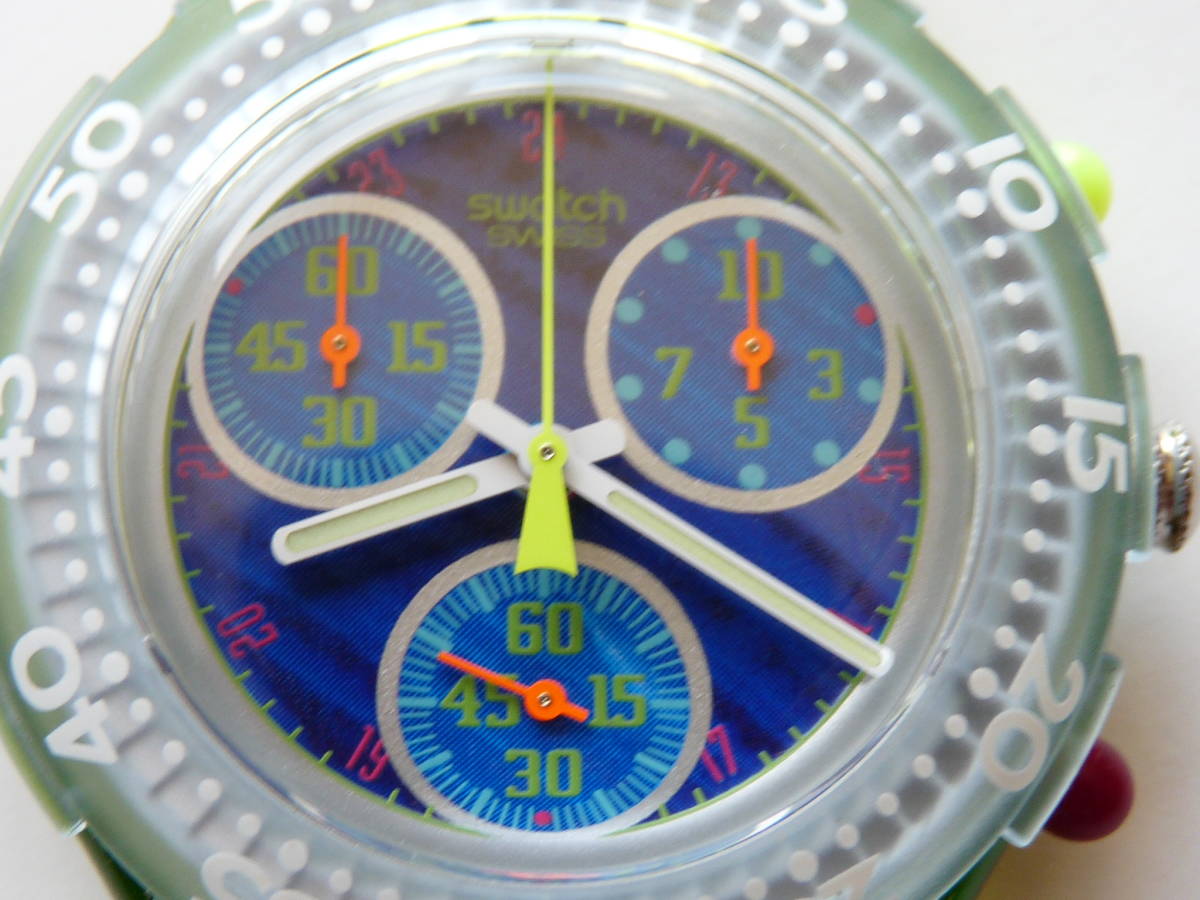  unused battery replaced Swatch Swatch Aquachrono 1996 year of model medium size Sun Garden product number SEG100