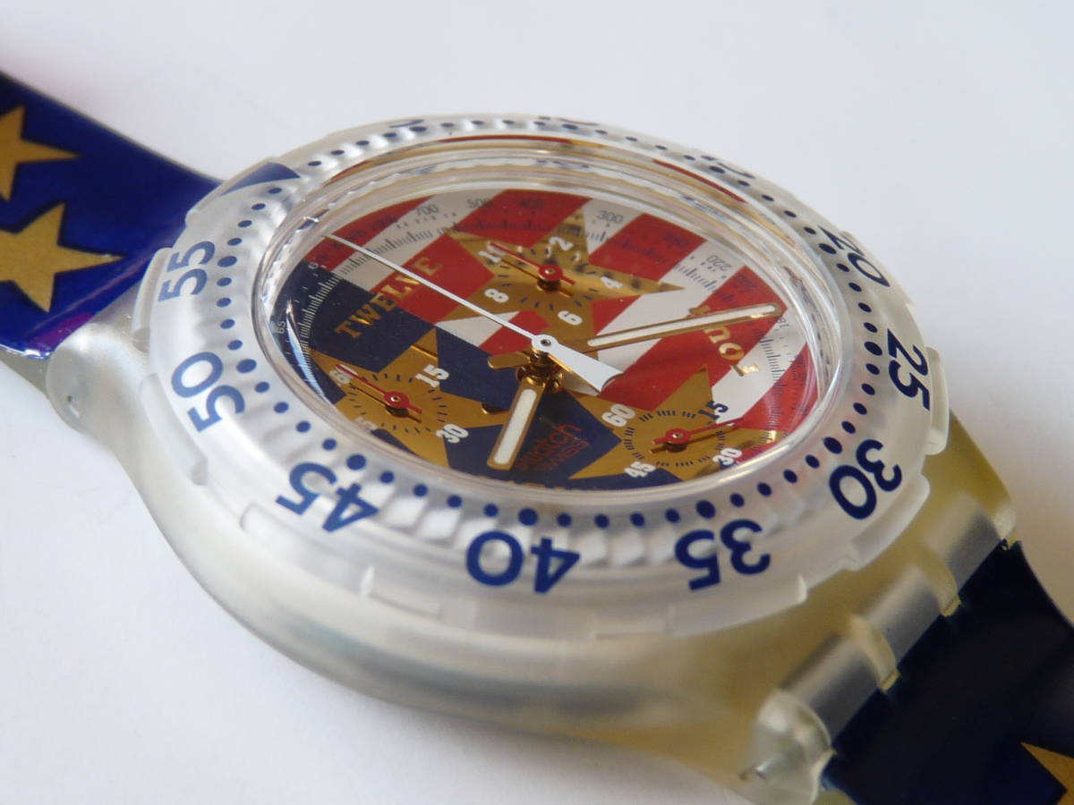  unused battery replaced Swatch Swatch Aquachrono 1995 year of model medium size AMERICAN DREAM product number SEK103