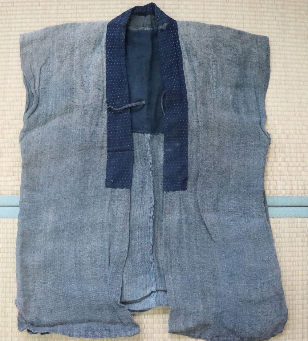 代引き人気 □W-3409□大正~ 庄内野良着 麻製品 袖なし 絣襟 こなれ