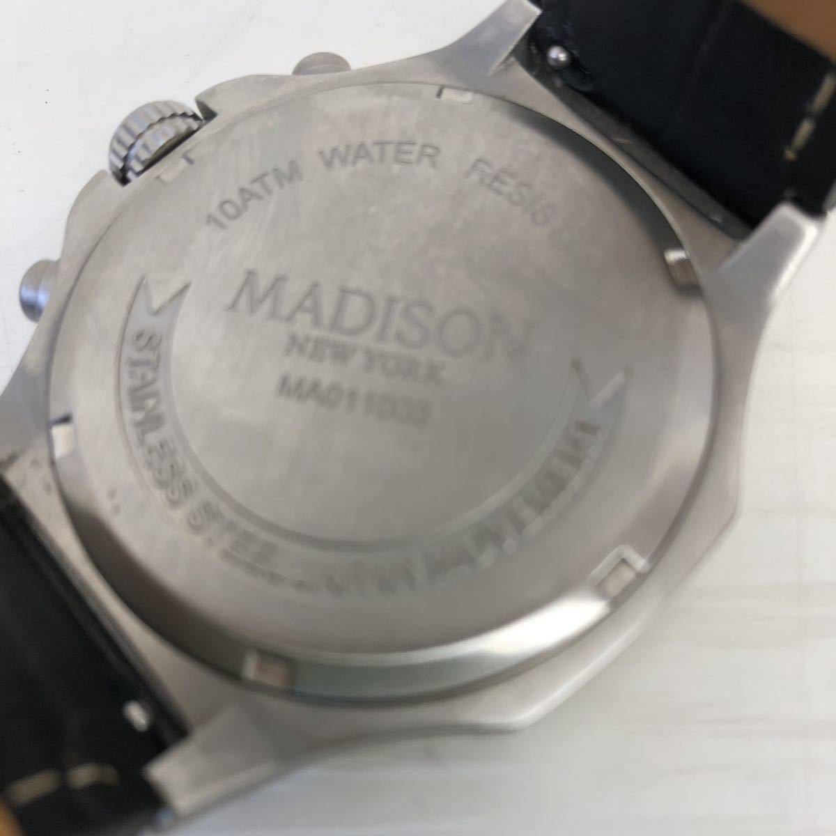 ★美品 MADISON NEWYORK マディソンニューヨーク MA011003 クロノグラフ 10ATM 皮ベルト クオーツ クォーツ メンズ腕時計 腕時計 時計 AN_画像6